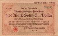 (№1923P-S1038) Банкнота Германия 1923 год "4,20 Goldmark = 1 dollar"